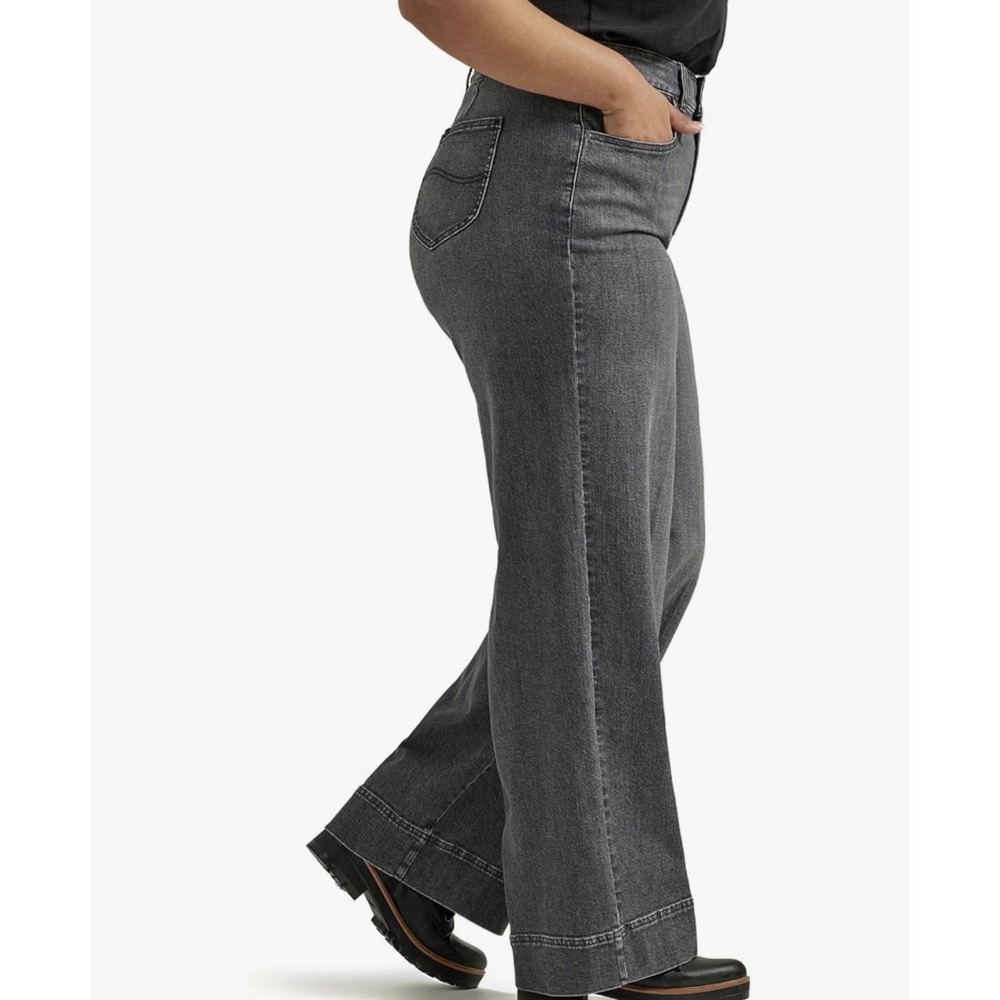 Lee Baggy Jeans Womens 24W Petite Gray NWT Legendary Plus High Rise Wide Leg